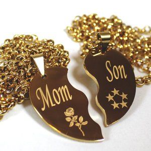 Mom Son Split Heart Necklaces Gold Stainless Thick
